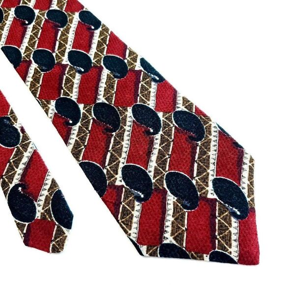 Tom James Red Brown Jacquard Print Short Abstract Silk Tie‎ - Picture 1 of 6